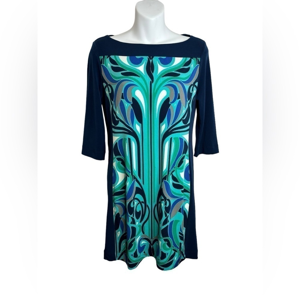 Banana Republic Blue AbstractColor Block Shift Dress Size Small Petite